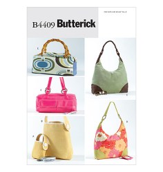 4409 BUTTERICK 6 LINED HANDBAGS,SHAPE,SZS,HANDLES PATTERN